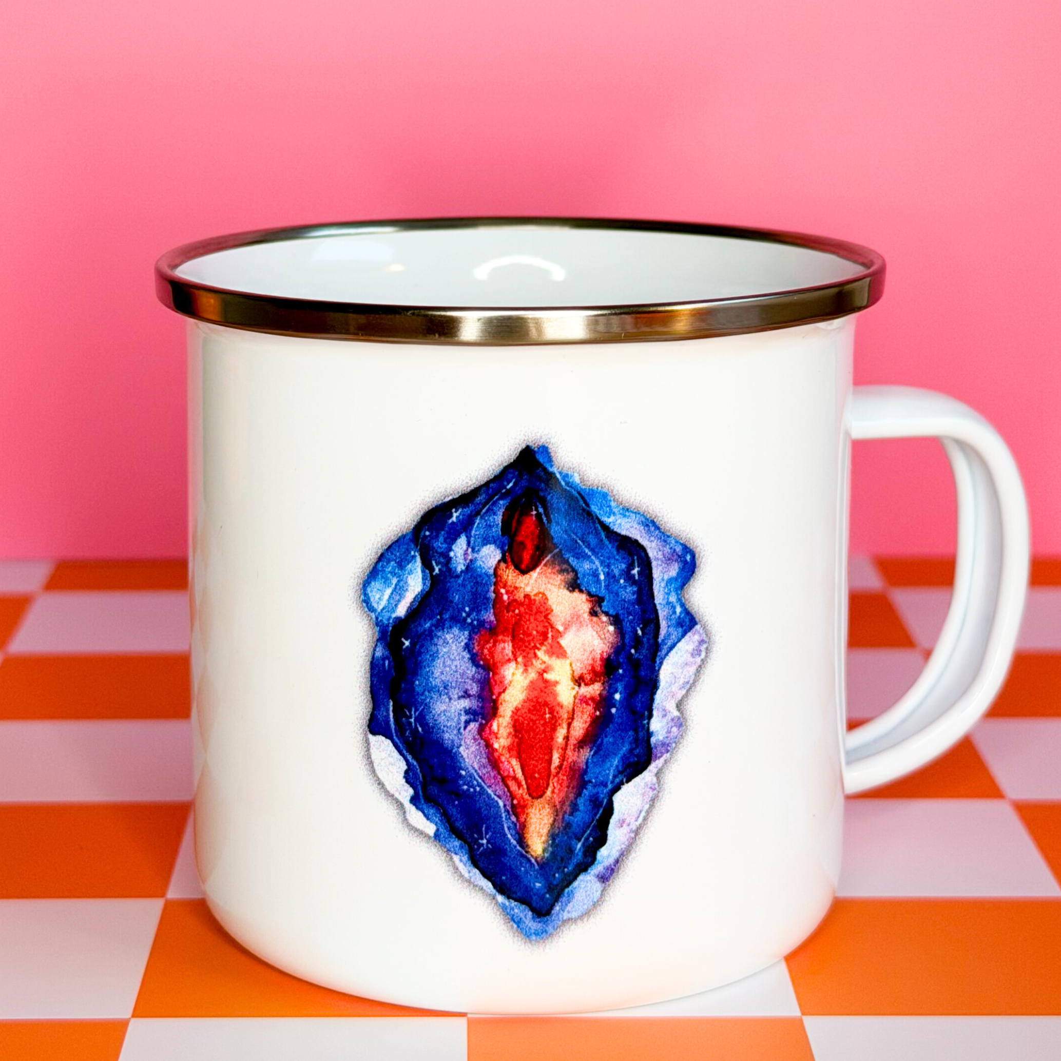 Statement Emaille Tasse – Feuer Galaxy Vulva